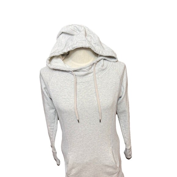 Athleta Sweatshirt Hooded Dress Kangaroo Pocket Tunic Light Grey GUC XS - Picture 3 of 6